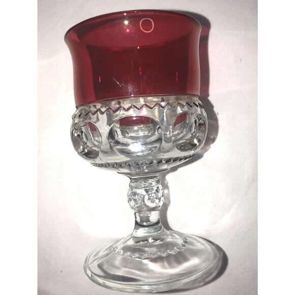 Kings Crown Thumbprint Cranberry Goblet- Used- Vintage-‎ Set Of 1 - Picture 2 of 8